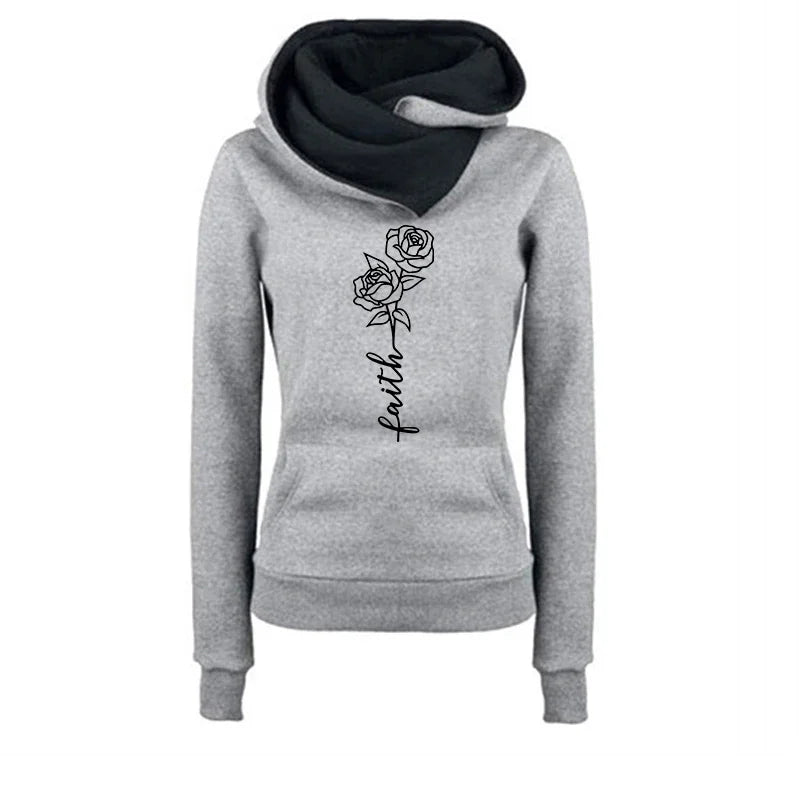 Faith Flower Print Hoodie for Woman 2025 Hot Sale Hooded Long Sleeve Pullover Fall Winter Female Urban Casual Fashion Sweatshirt
