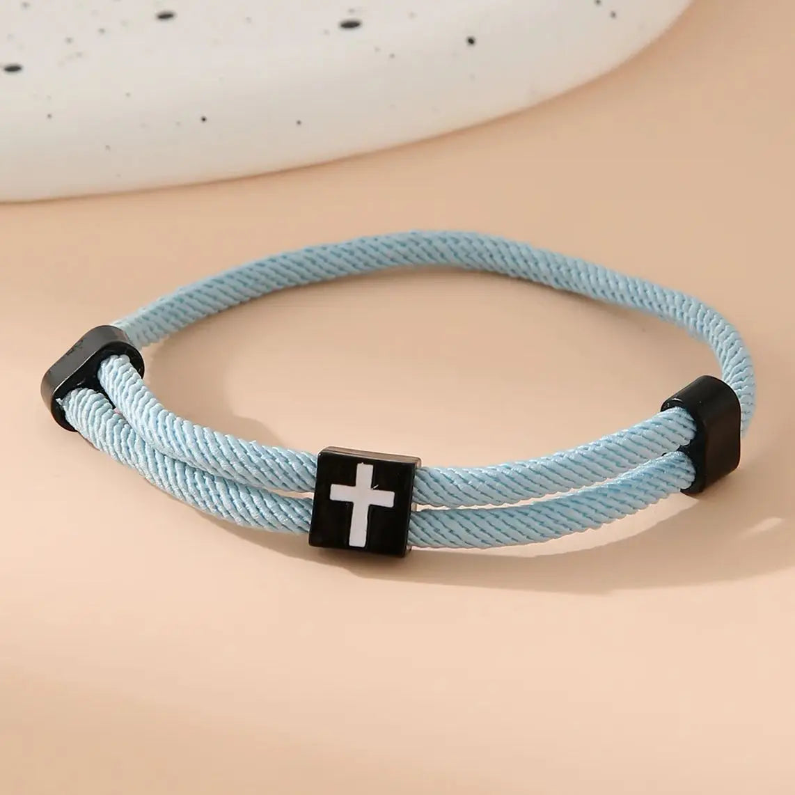 Braided Cross Bracelet for Men Women Christian Adjustable Rope Jesus Bracelets with Metal Knot Christian Baptism Gifts