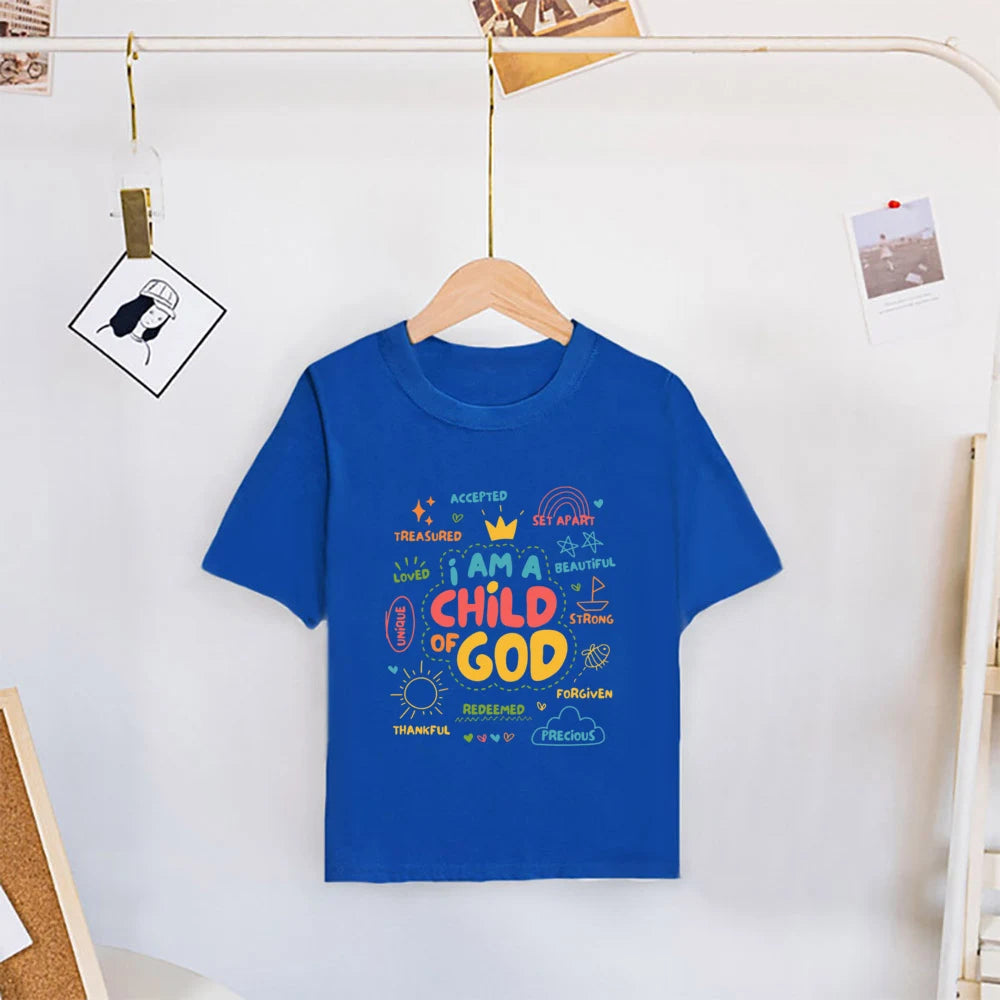 I Am A Child of God Printed Kids Shirt Summer T-shirt Tops for Children Boys Girls Short Sleeve Tshirt Funny Toddler Clothes Tee
