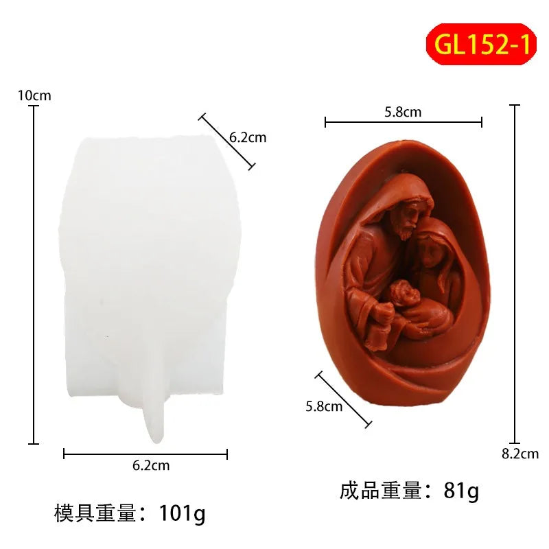 Jesus Family Silicone Candle mold 3D Jesus statue Plaster resin crafts Casting mold Handmade soap cement art making tools