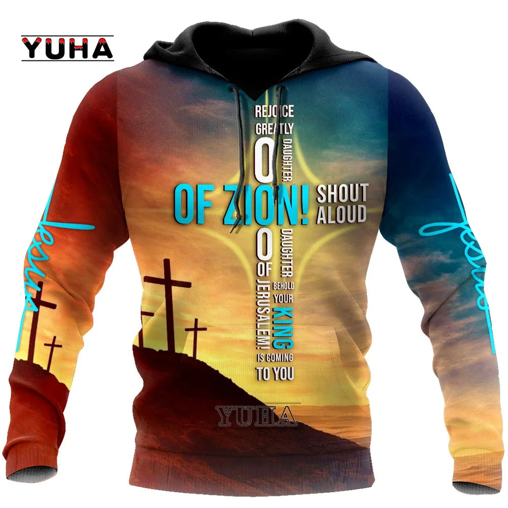 New Christian Jesus Men's Hoodie 3D Print Harajuku Clothes Fashion Hooded Sweatshirt Oversized Casual Pullover Tops