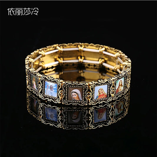 Jesus Cross Beaded Bracelet, Jesus Christian Cross Bracelet, Christ Core Beaded Alloy Bracelet. Random picture