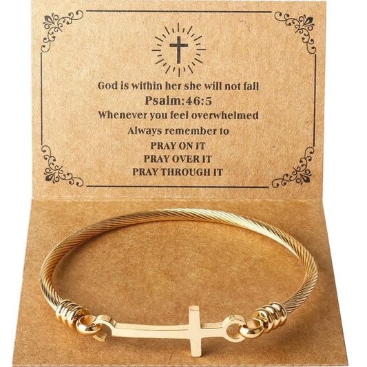 Religious Christian Cross Bracelet Bible Verse Inspirational Bracelets For Women Stainless Steel Jewelry Gift To Daughter Friend