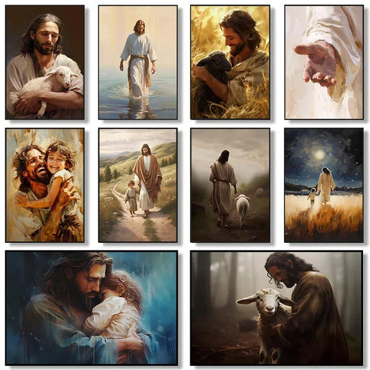 Jesus Christ Walking on Water Hand of God Jesus Portrait Classic Retro Poster Canvas Paintings Wall Art Pictures Home Decor
