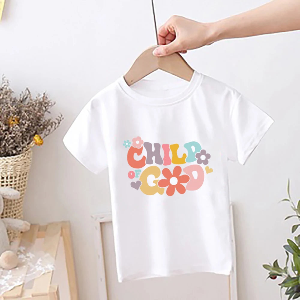 Child of God Printed T-shirt for Girsl Summer Outfit Tops Kids Casual T Shirt Children Short Sleeve Clothes Toddler Tshirts Tee
