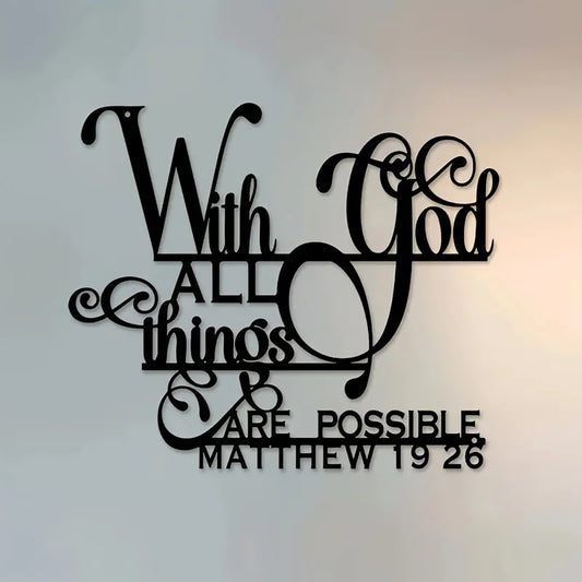 Inspirational 'with God, Anything Is Possible' Metal Wall Art - Biblical Quote by Matthew 19:26, Perfect for Home, Living Room