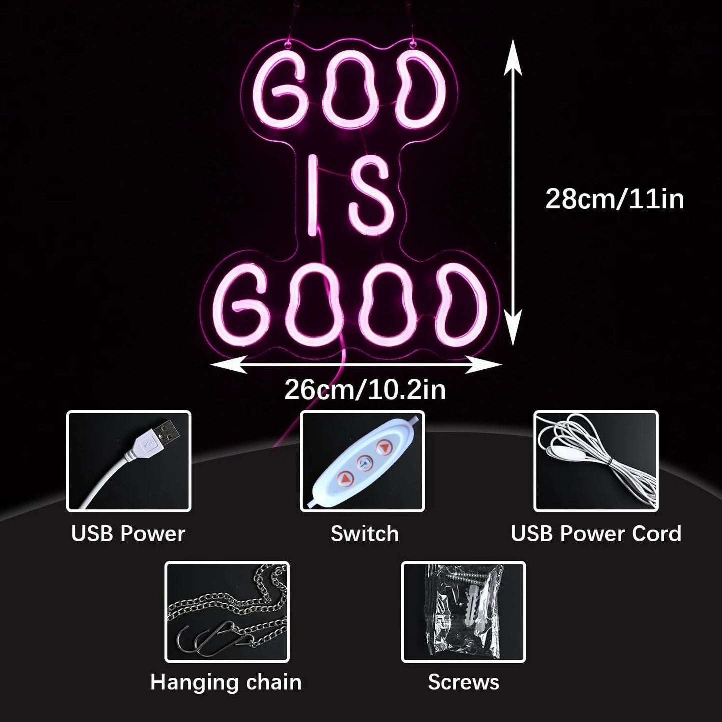 God is Good Neon Sign Dimmable Neon Lights for Bedroom Office - Safe Shatterproof Home Decor Aesthetics Draw Birthday Gifts