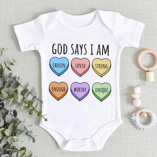 Sweet Heart Graphics Baby Boys Girls Bodysuit "God Says I Am..."print Short Sleeve Cotton Baby Clothes 3-24M Newborn Jumpsuit