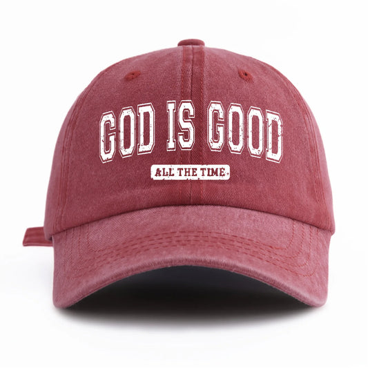 GOD IS GOOD Printed Water Washed Baseball Hat Simple, Casual, Fashionable, Adjustable Size Outdoor Sports Daily Party Vacation