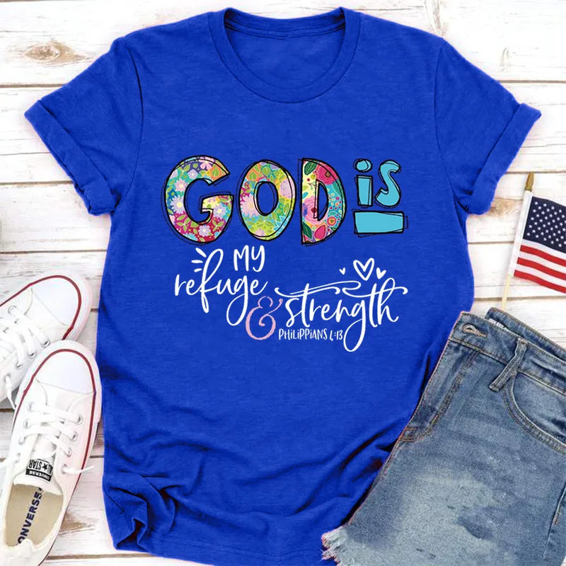 GOD IS Strength Print Women T Shirt Short Sleeve O Neck Loose Women Tshirt Ladies Tee Shirt Tops Clothes Camisetas Mujer