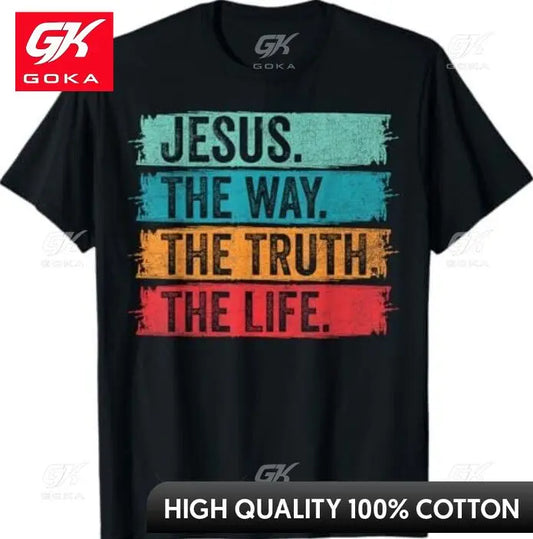Jesus The Way Truth and The Life Vintage Christian Worship Graphic T Shirts Mens Clothing Cotton Women Funny Summer Tshrits