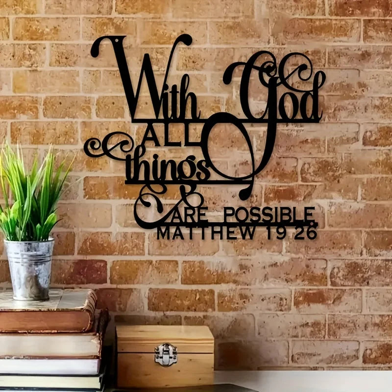 Inspirational 'with God, Anything Is Possible' Metal Wall Art - Biblical Quote by Matthew 19:26, Perfect for Home, Living Room