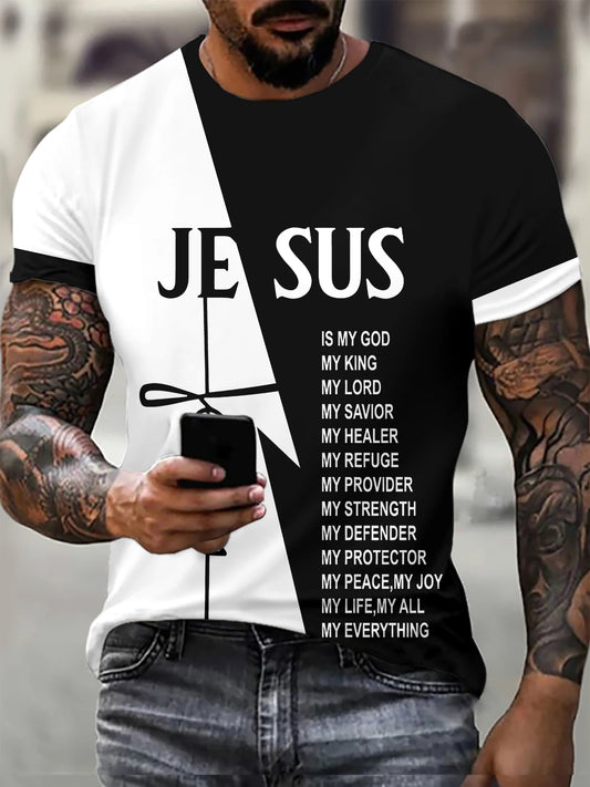 Men's Jesus Letters Pattern Fashion T-Shirts Short Sleeve 3D Printed Street Summer T Shirt 6XL Large Size Loose Casual Tops