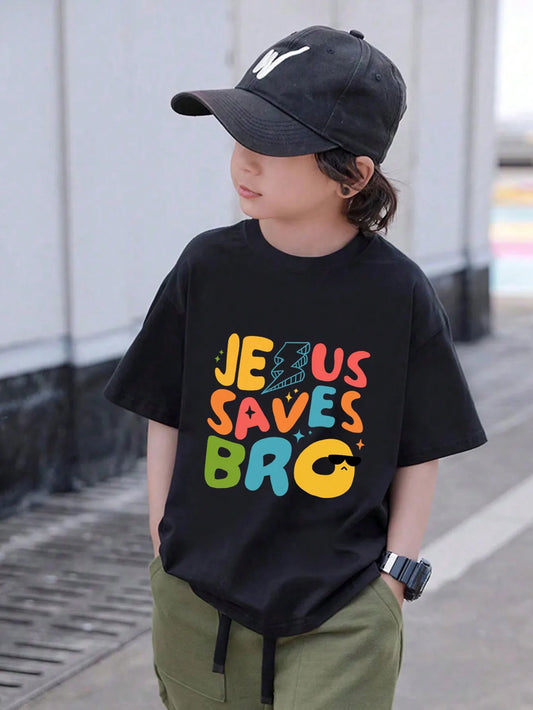 Jesus Saves Bro Kid Boy Girl T-shirt Cotton Short Sleeve Top Summer Fashion Cartoon Cute Teenager Fashion Kawaii Tee Anime Child