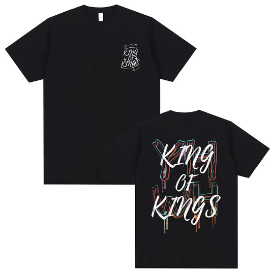 Christian Religious Jesus King of Kings Double Sided Print T-shirt Male Casual Oversized T Shirts Men Women Fashion Streetwear