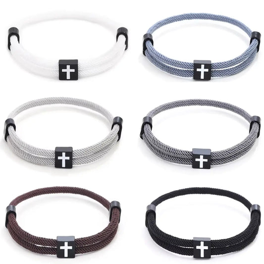 Braided Cross Bracelet for Men Women Christian Adjustable Rope Jesus Bracelets with Metal Knot Christian Baptism Gifts