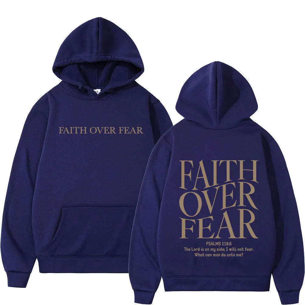 Faith Over Fear Christian Hoodies Jesus Bible Verse Men Women Fashion Harajuku Oversized Sweatshirts Autumn Winter Fleece Hoodie