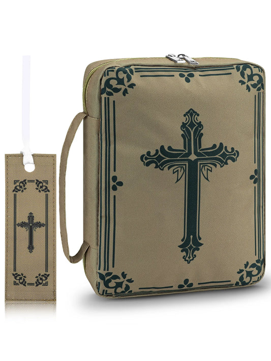 Cross Bible Bags for Women Organizer, Bible Covers Large Size Bible Holder Bag Zippered Bible Case with Handle Zippered Pockets