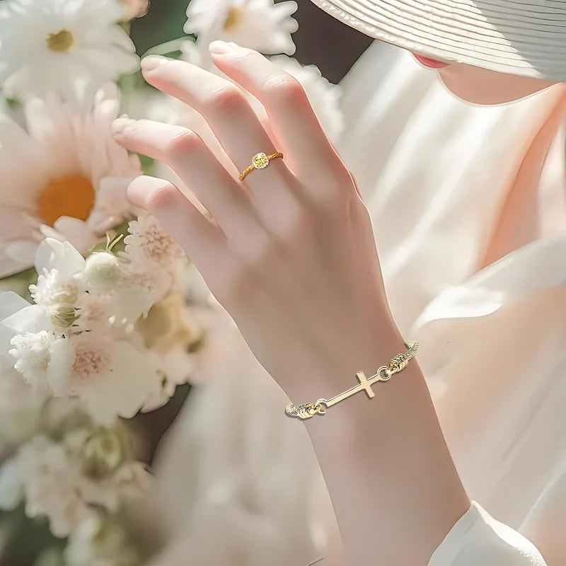 Religious Christian Cross Bracelet Bible Verse Inspirational Bracelets For Women Stainless Steel Jewelry Gift To Daughter Friend