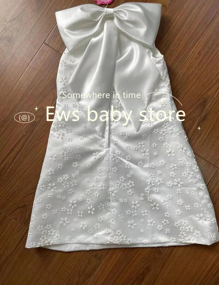 Spanish Vintage Lolita Princess Ball Gown Bow Sleeveless Design Infant Birthday Christening Dresses For Girl Easter Eid A1670