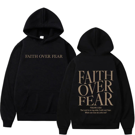 Faith Over Fear Christian Hoodies Jesus Bible Verse Men Women Fashion Harajuku Oversized Sweatshirts Autumn Winter Fleece Hoodie