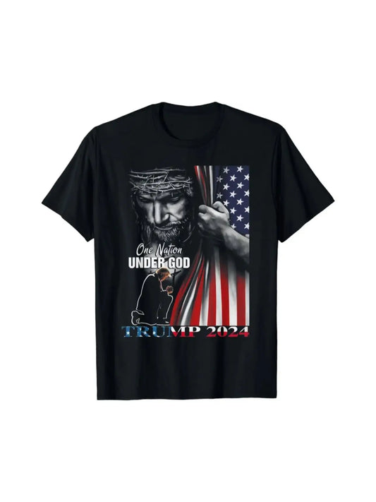 ZYXZ One Nation Under God Trump 2024 God American Flag T-Shirt Women Men Clothing Tops Ropa Hombre 77899