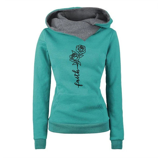 Faith Flower Print Hoodie for Woman 2025 Hot Sale Hooded Long Sleeve Pullover Fall Winter Female Urban Casual Fashion Sweatshirt