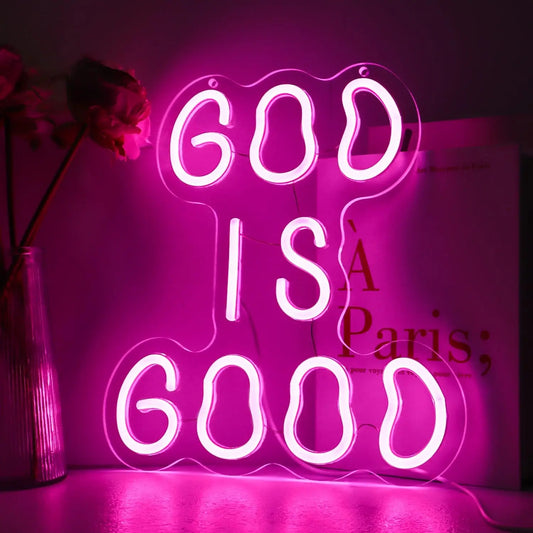 God is Good Neon Sign Dimmable Neon Lights for Bedroom Office - Safe Shatterproof Home Decor Aesthetics Draw Birthday Gifts