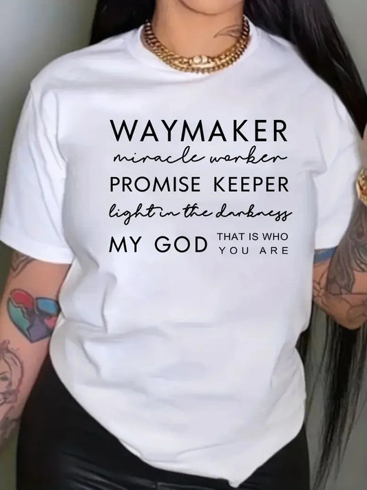 Faith Quote Print Crew Neck Graphic T-shirt, Solid Short Sleeve Fashion Loose Tee, Women's Tops