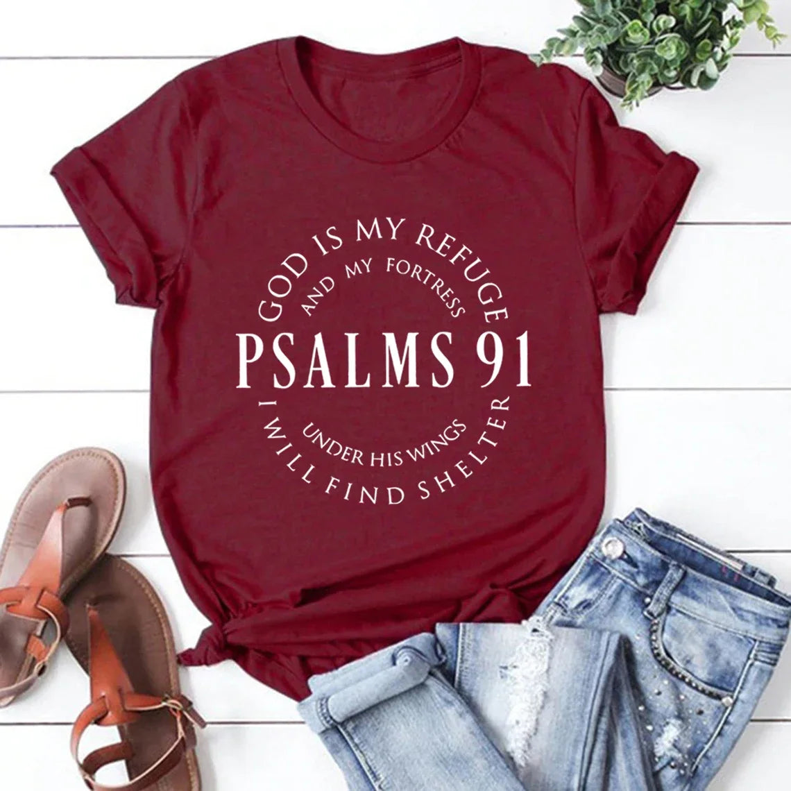 God Is My Refuge Psalms 91 Christian Shirt Christ Jesus Shirts Women's T-shirts Short Sleeve Religious Tshirt Jesus Love Tees